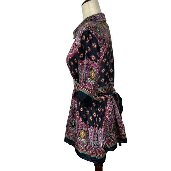 Eci New York Top Size 14 Y2K Silk Satin Tunic Tie Back Boho Indie Whimsigoth - Picture 2 of 14